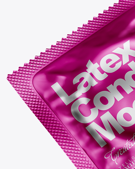 Download Matte Metallic Square Condom Packaging Mockup - Half Side View in Sachet Mockups on Yellow ...