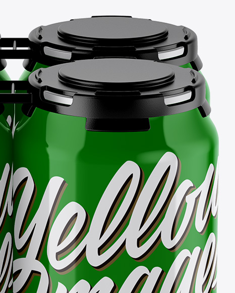 Download Pack with 4 Glossy Cans with Plastic Holder Mockup - Front ... Yellowimages Mockups