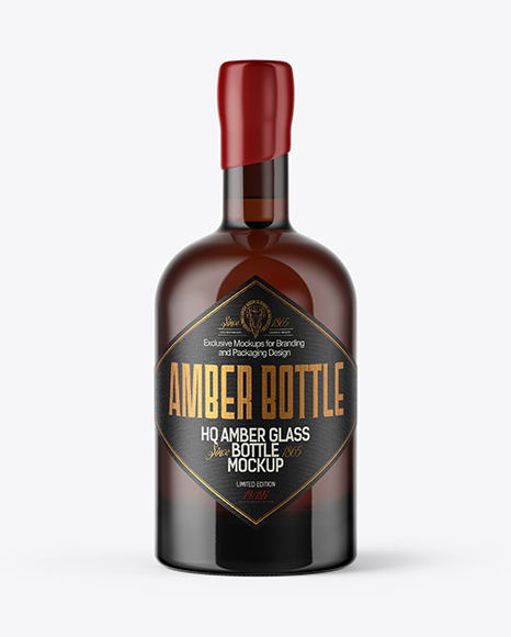 Amber Glass Bottle with Wooden Cap & Wax PSD Mockup