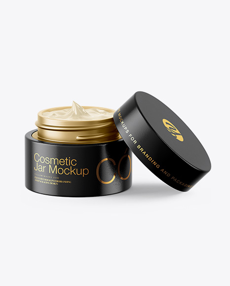 Opened Matte Metallic Cosmetic Jar In Wooden Shell Mockup In Jar Mockups On Yellow Images Object Mockups