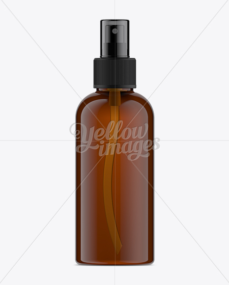 100ml Amber Plastic Boston Bottle Mock-Up in Bottle Mockups on Yellow